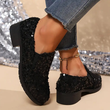 Arlene - Mocassins à talons épais et paillettes pour femmes