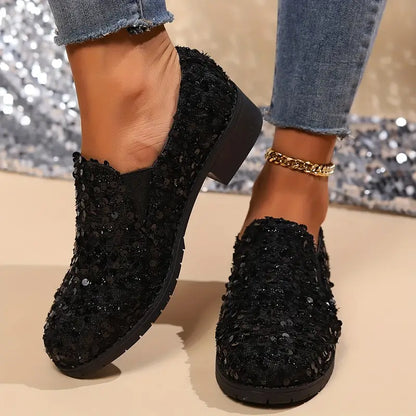 Arlene - Mocassins à talons épais et paillettes pour femmes