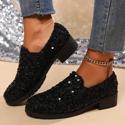 Arlene - Mocassins à talons épais et paillettes pour femmes