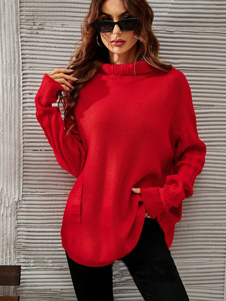 Pull oversize rouge fashion