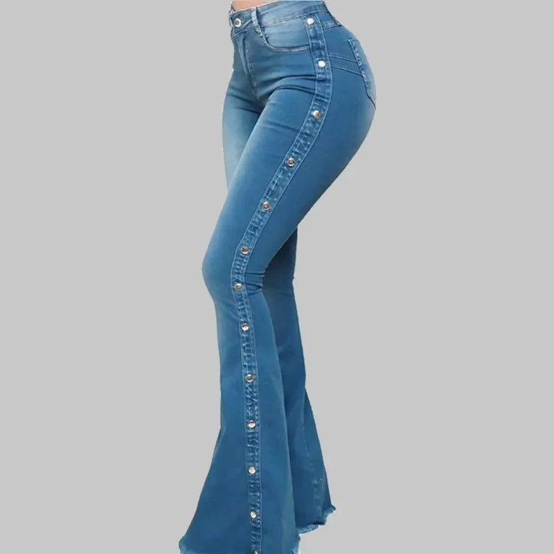 Agatha - Pantalon évasé à taille haute en denim stretch